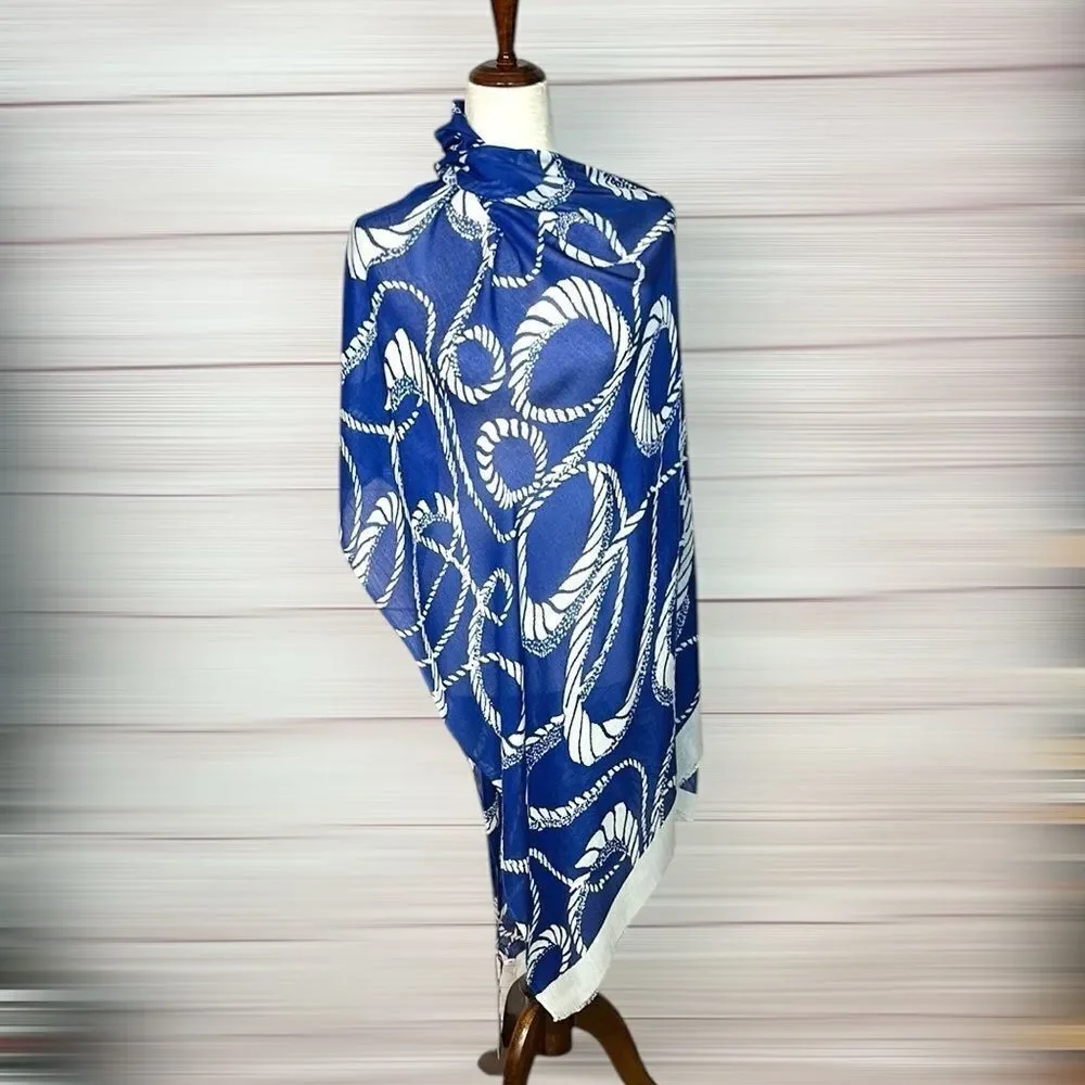 NWT Peter Millar Large Oblong Scarf Lightweight Viscose White Blue Women’s Men’s